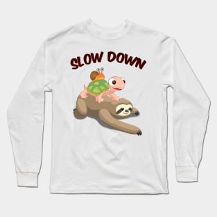 Slow Down Funny Turtle Riding Sloth Long Sleeve T-Shirt